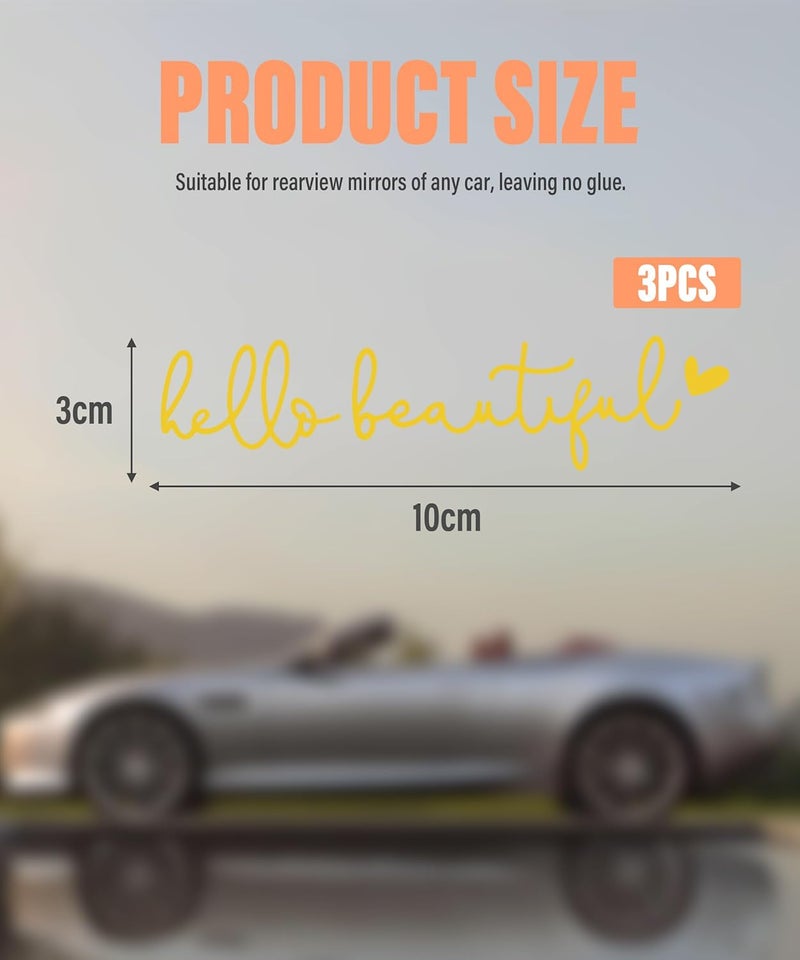 RACOONA Rearview Mirror Decal,Hello Beautiful Decal,Car Accessories Stickers Rearview Mirror Sticker (Yellow) - Image 2
